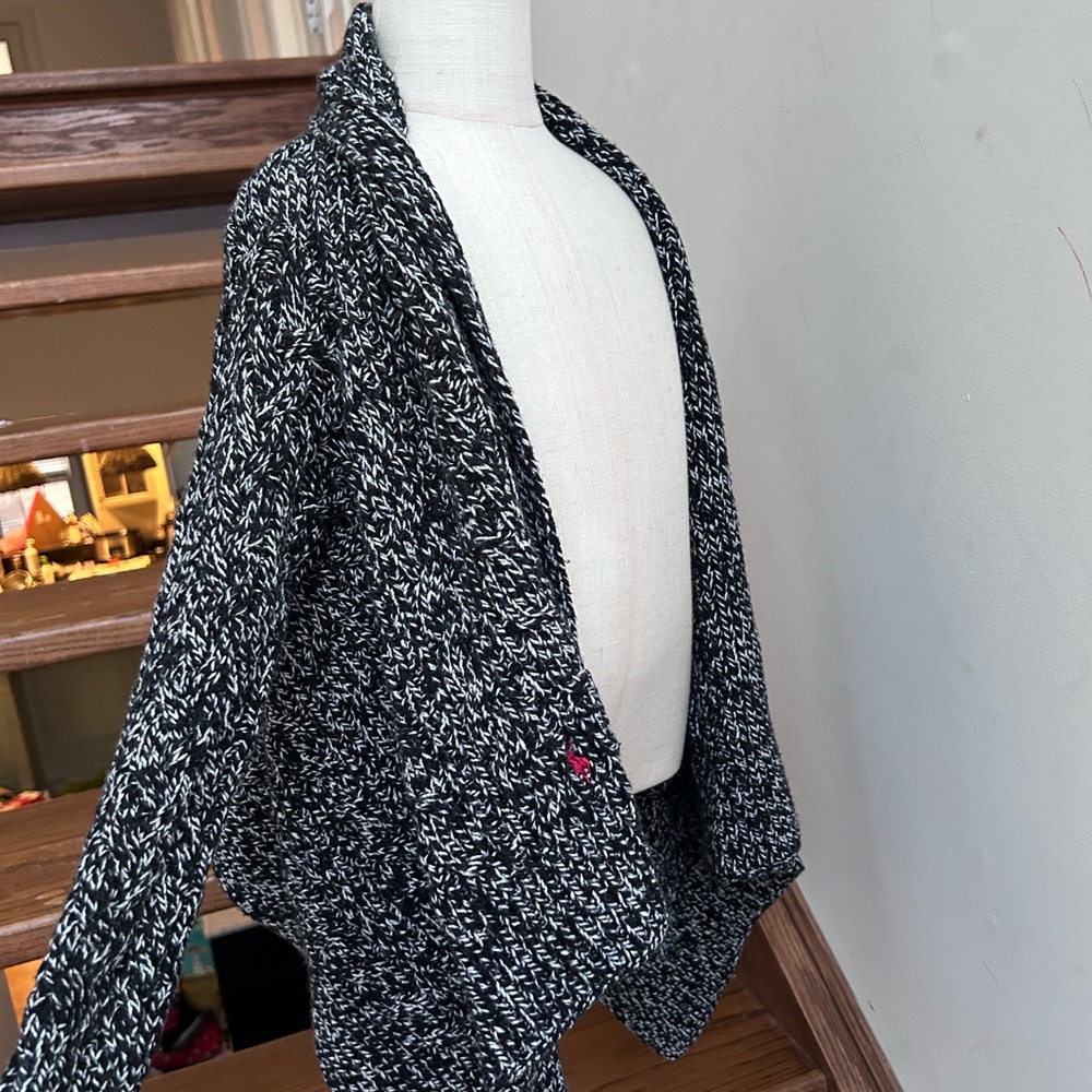 Ralph Lauren Black White Shawl Collar Open Front Cardigan Sweater Shrug Girls 7